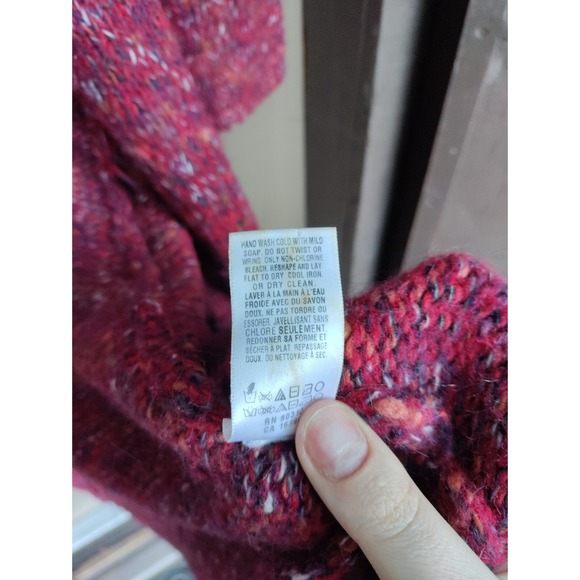 Lucky Brand Long Open Front Cardigan Dark Red Chunky Knit Wool Blend Size Medium - Picture 6 of 8